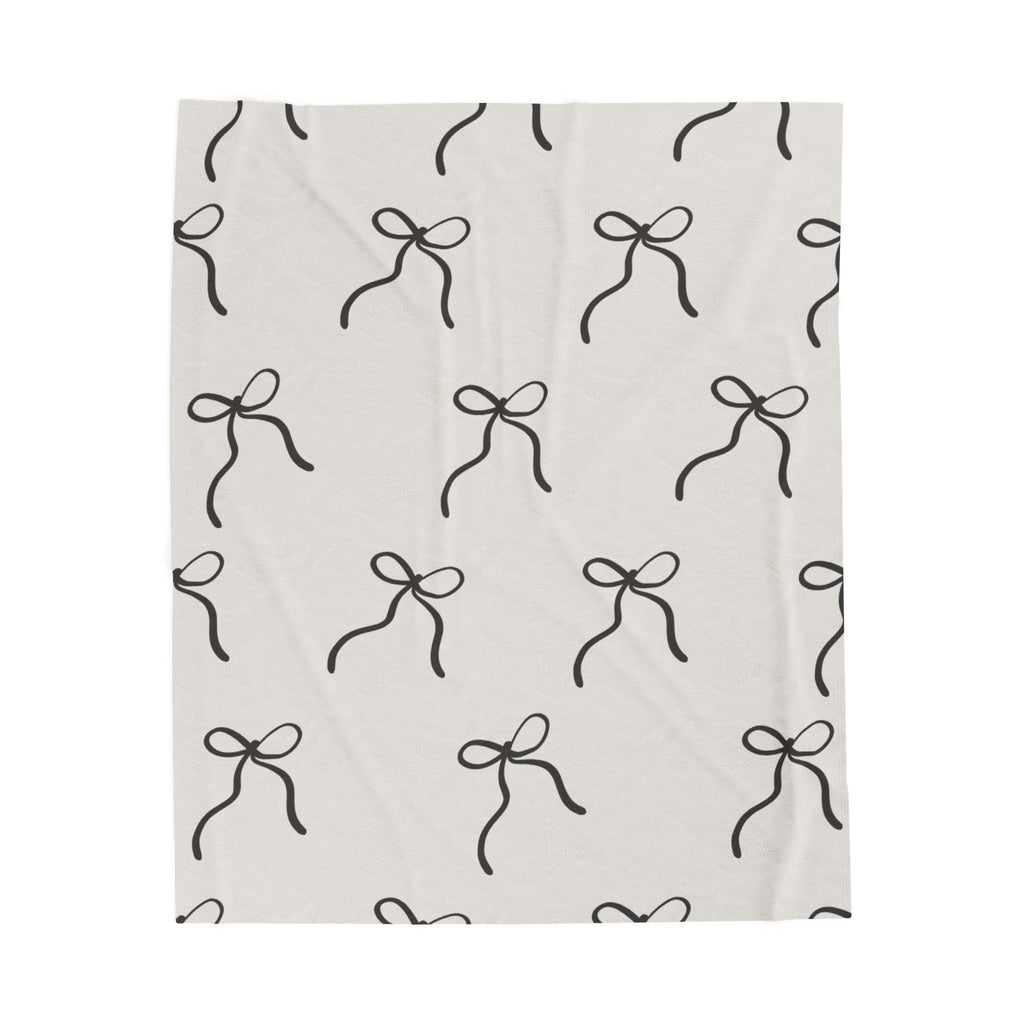 Velveteen Plush Blanket — Minimal Black Bow Pattern Cozy Throw