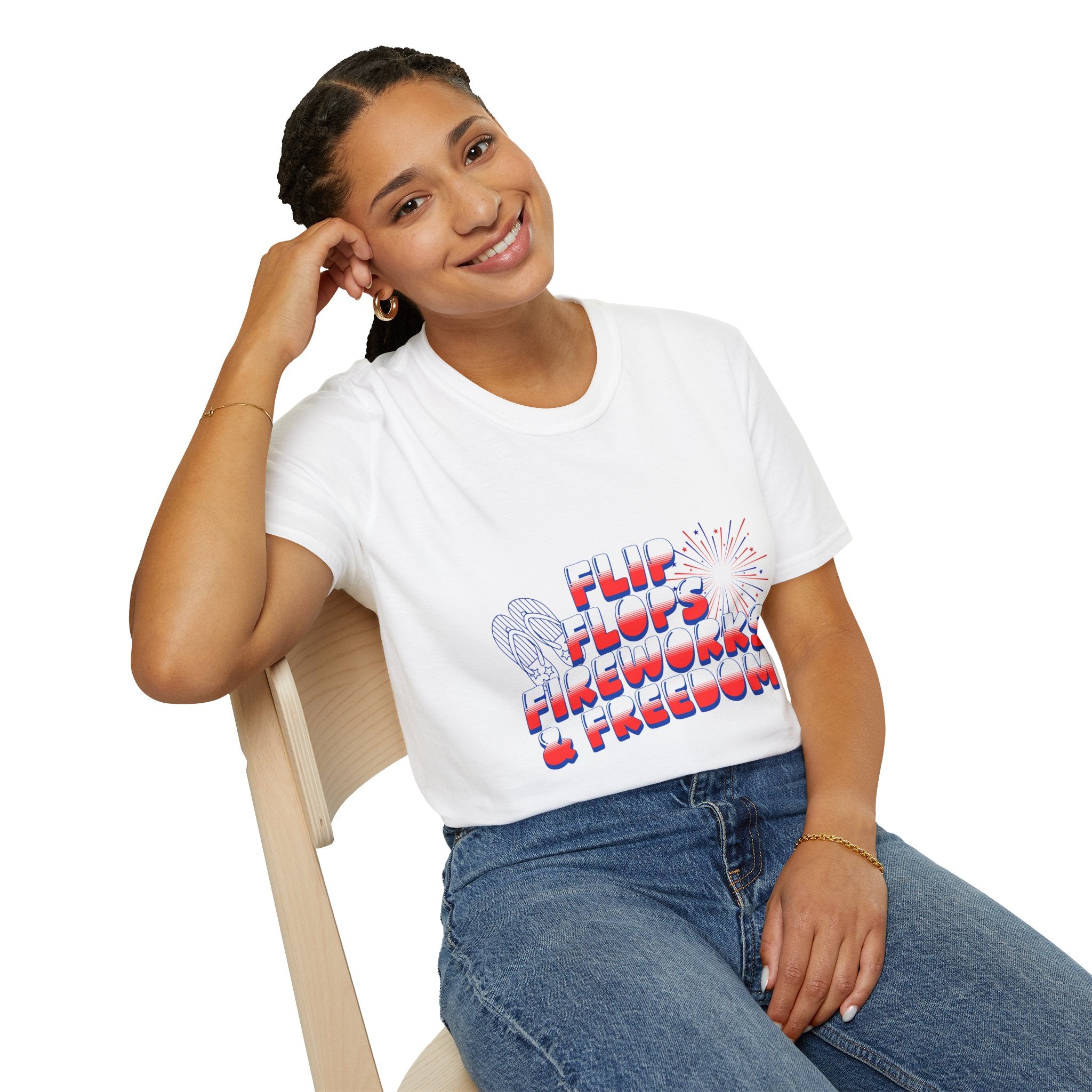 Flip Flops Fireworks Freedom T-Shirt — Patriotic 4th of July Beach Tee