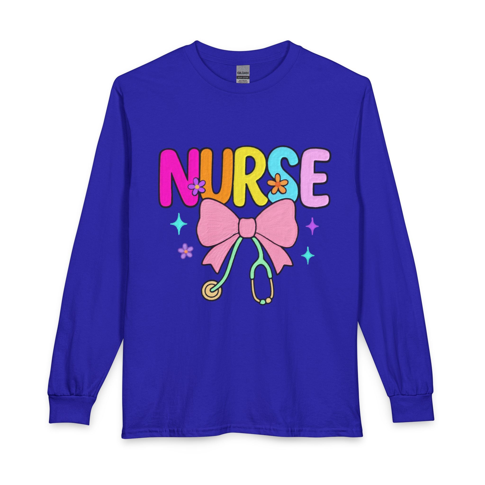 Nurse Long Sleeve T-Shirt — Cute Pastel Stethoscope & Bow Nurse Tee
