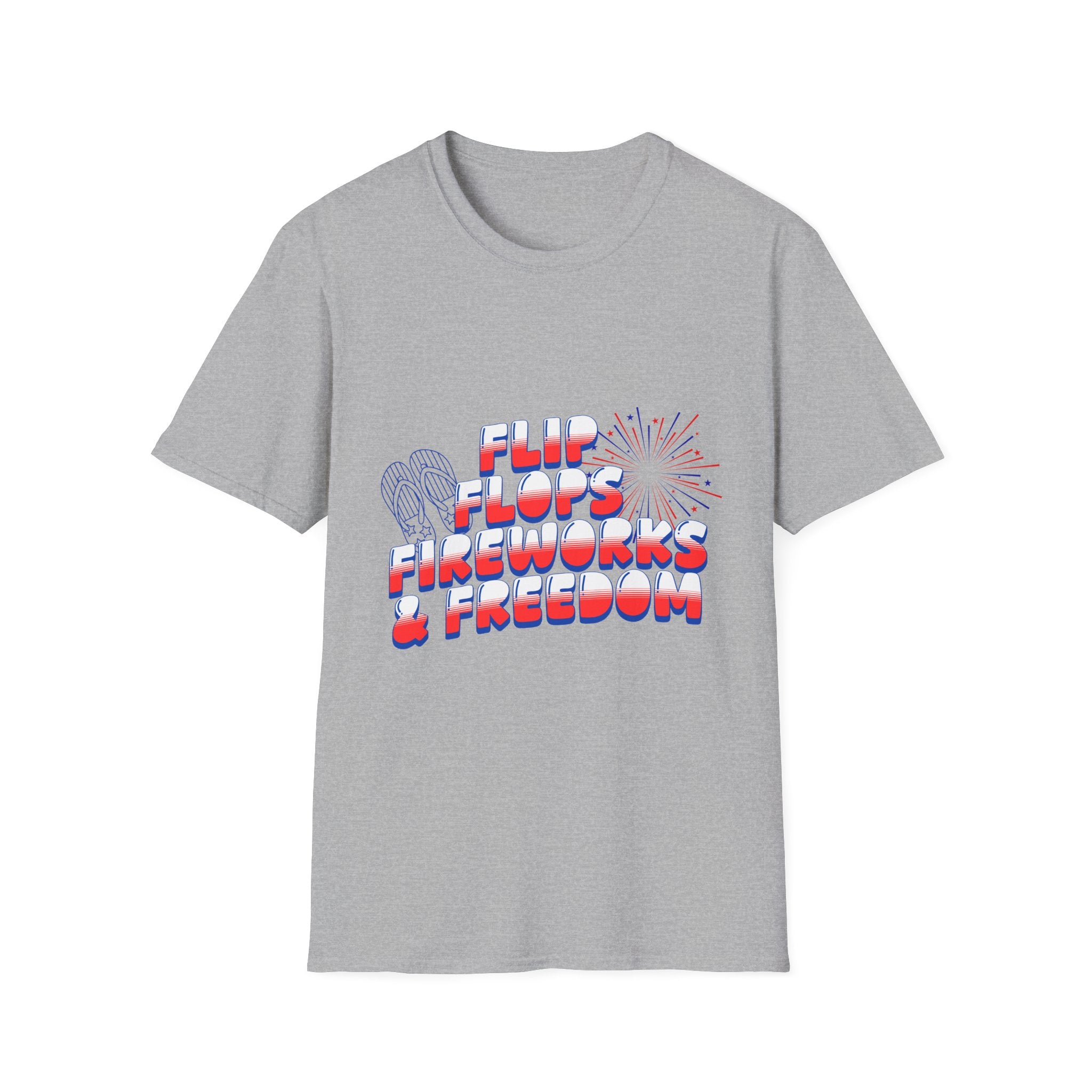 Flip Flops Fireworks Freedom T-Shirt — Patriotic 4th of July Beach Tee