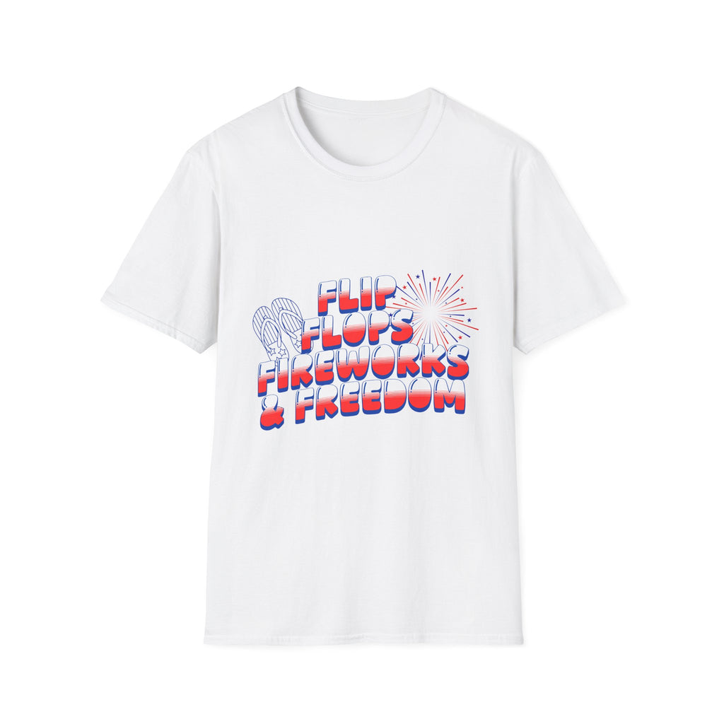 Flip Flops Fireworks Freedom T-Shirt — Patriotic 4th of July Beach Tee