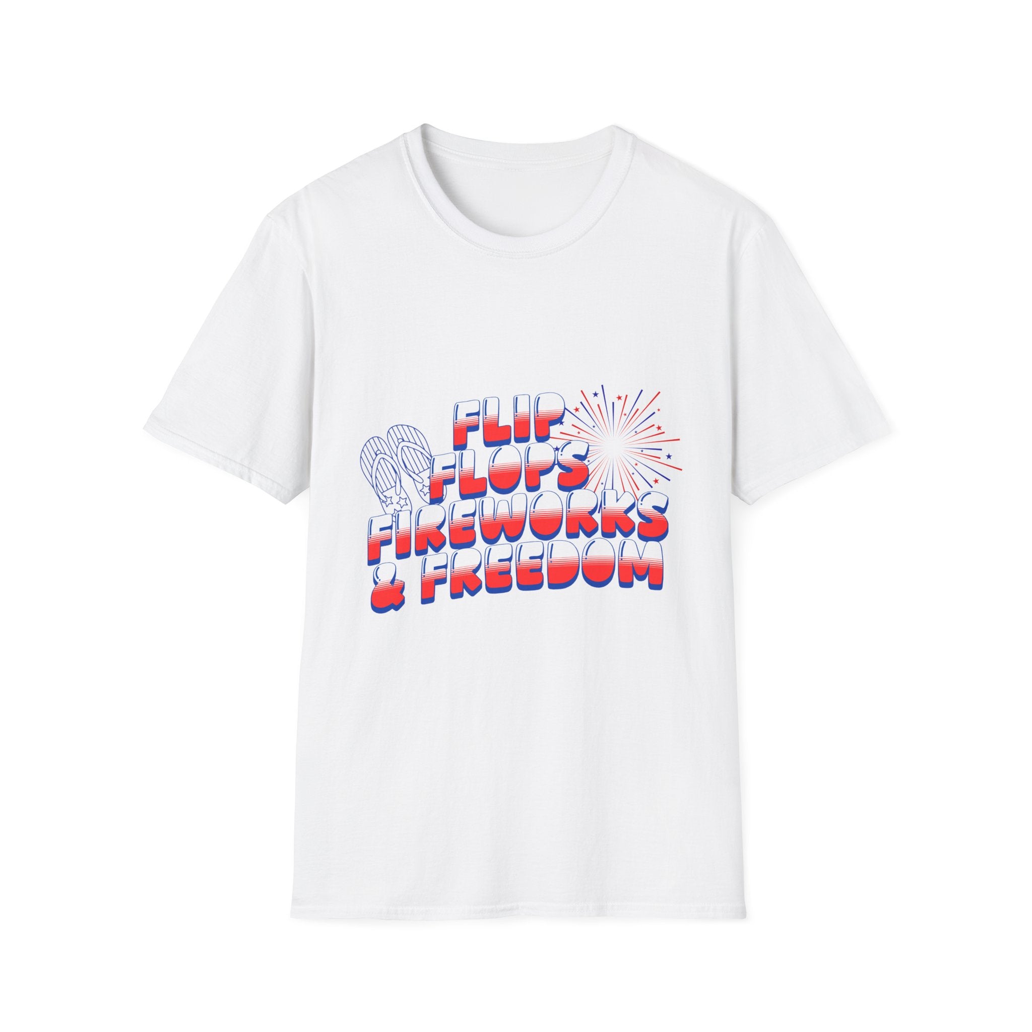 Flip Flops Fireworks Freedom T-Shirt — Patriotic 4th of July Beach Tee