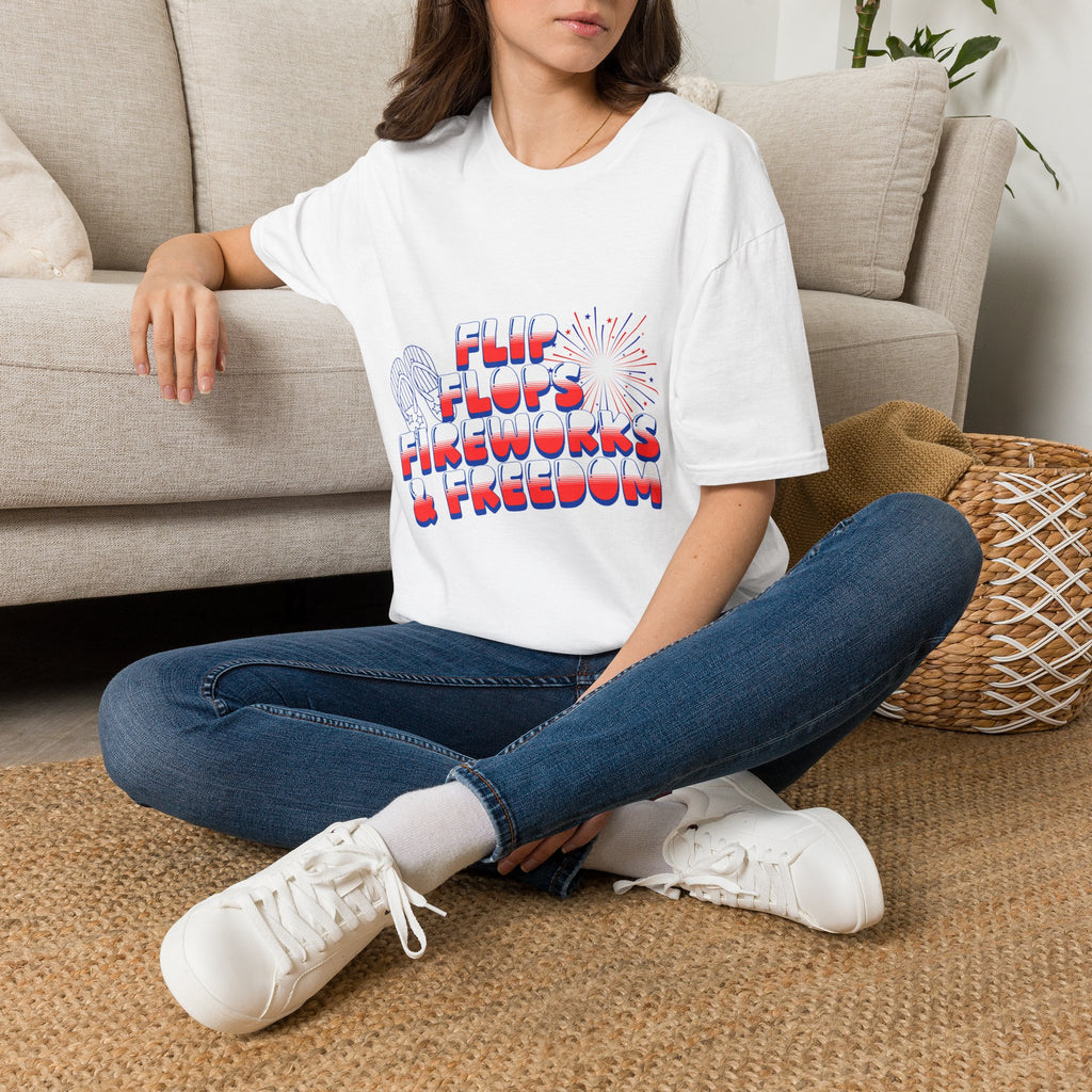 Flip Flops Fireworks Freedom T-Shirt — Patriotic 4th of July Beach Tee