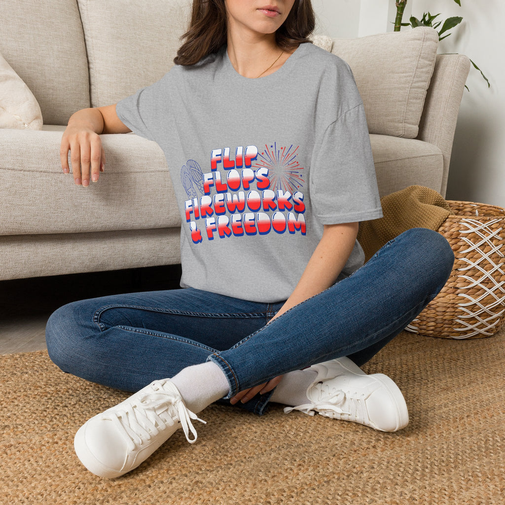 Flip Flops Fireworks Freedom T-Shirt — Patriotic 4th of July Beach Tee
