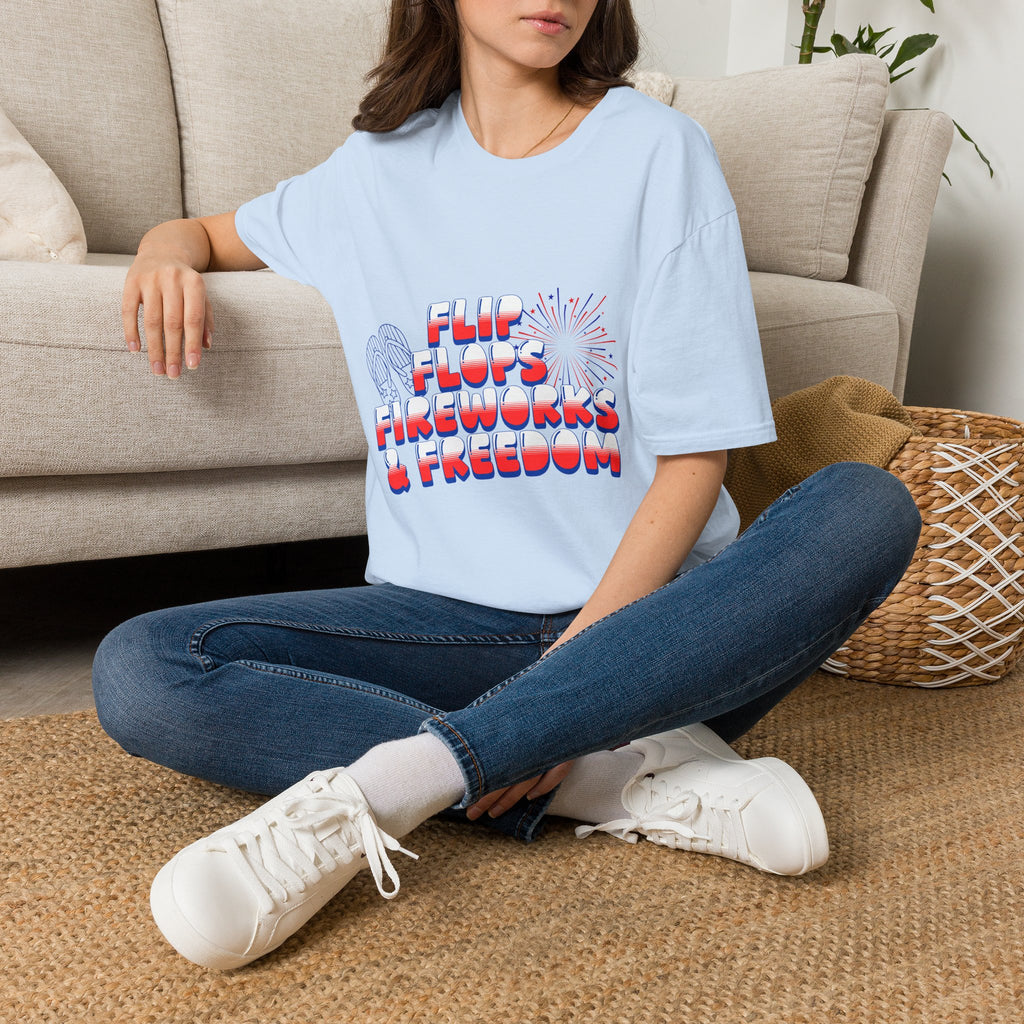 Flip Flops Fireworks Freedom T-Shirt — Patriotic 4th of July Beach Tee