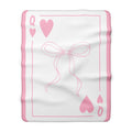 Queen of Hearts Pink Playing Card Sherpa Blanket – Cute Bow Design