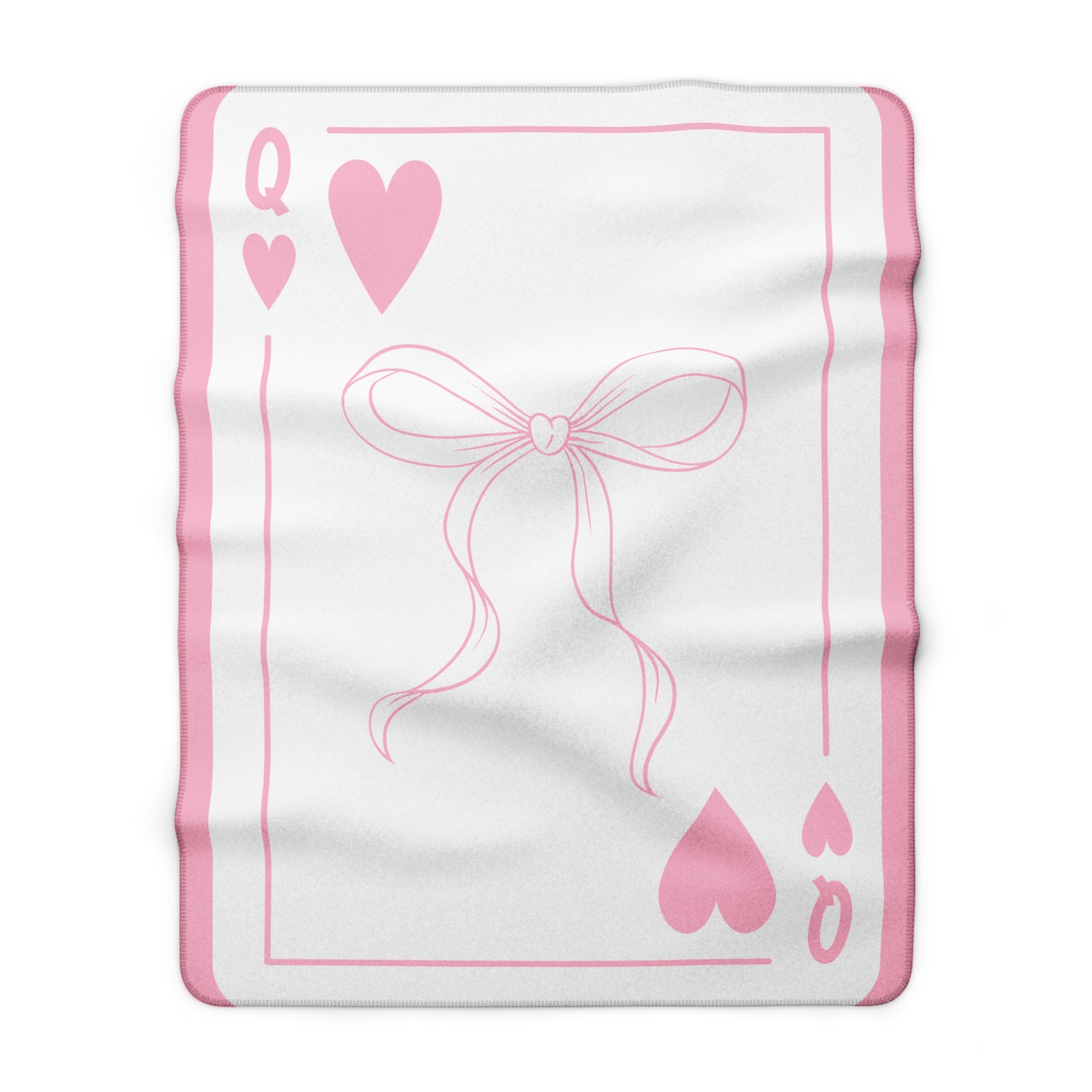 Queen of Hearts Pink Playing Card Sherpa Blanket – Cute Bow Design