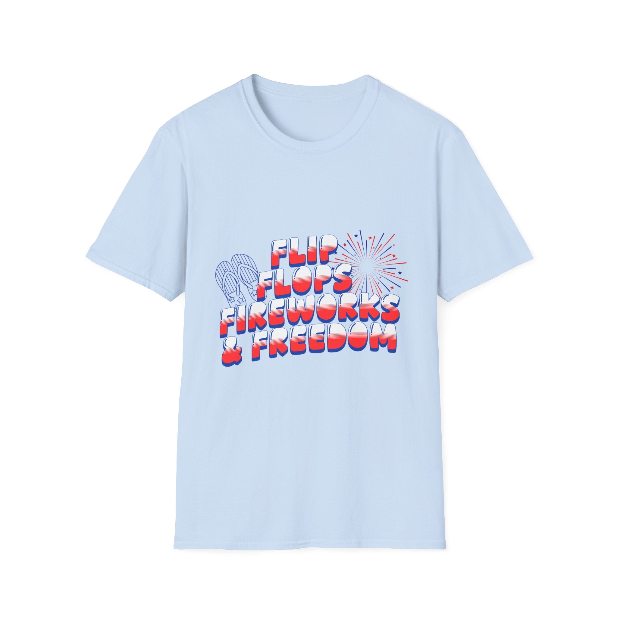Flip Flops Fireworks Freedom T-Shirt — Patriotic 4th of July Beach Tee