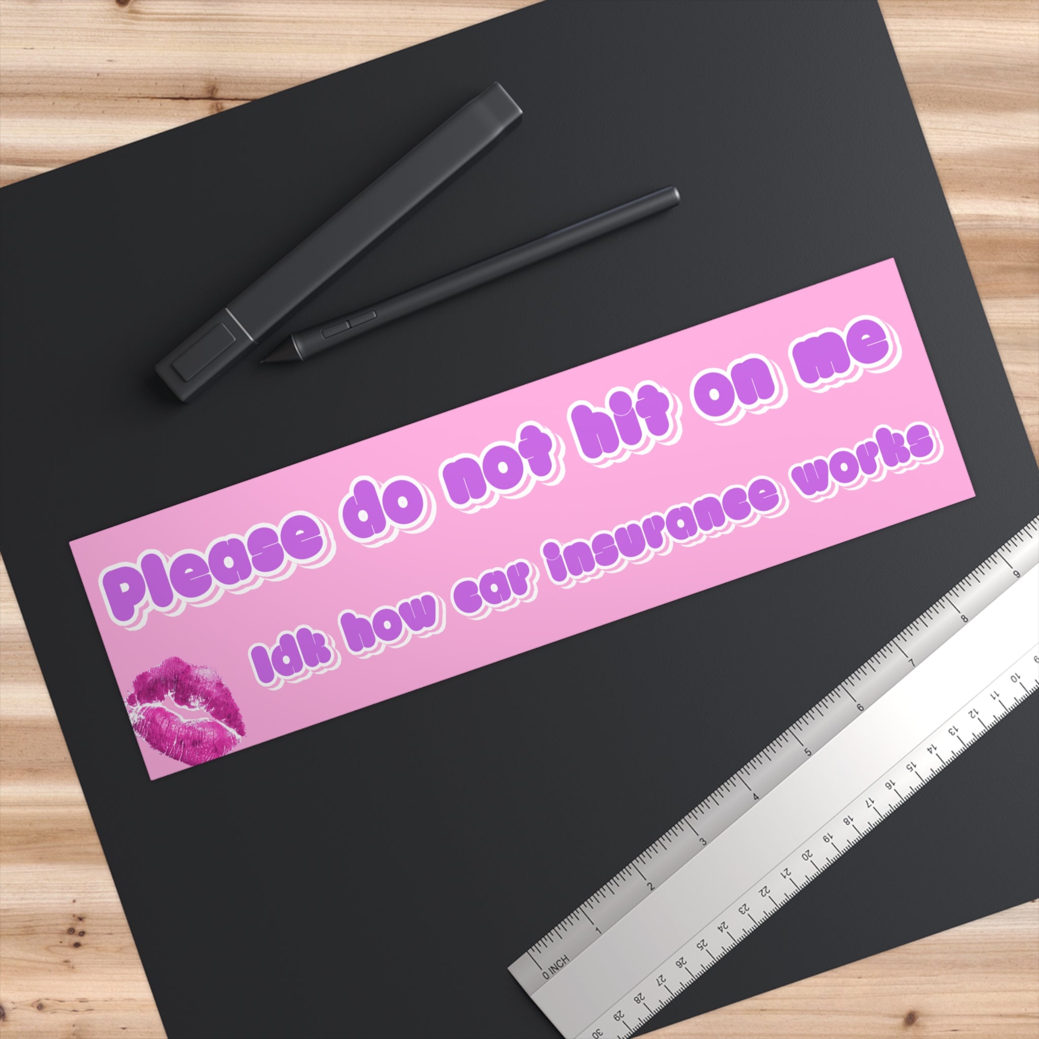 Bumper Sticker — "Please do not hit on me" Pink Funny Kiss-Print Car Decal