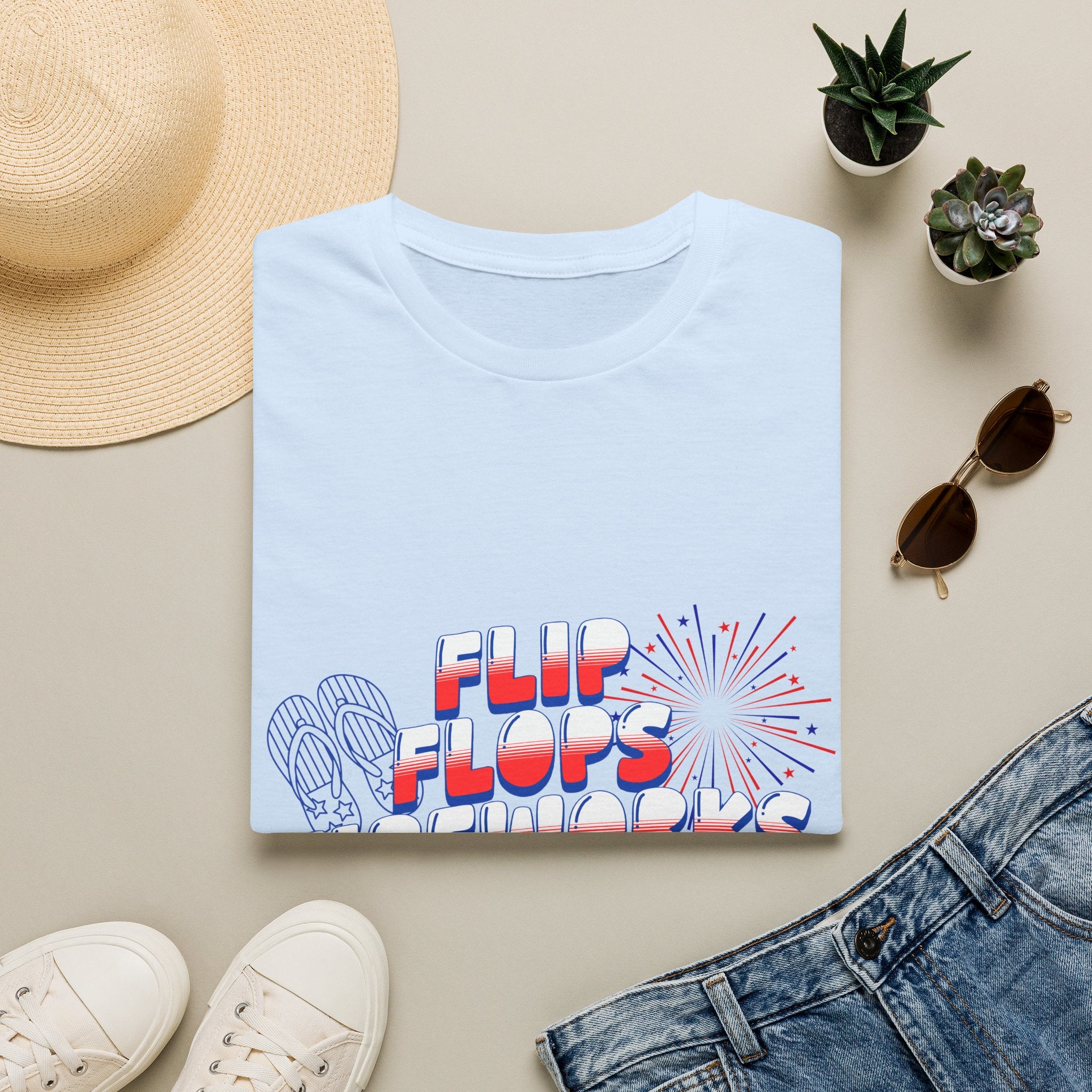 Flip Flops Fireworks Freedom T-Shirt — Patriotic 4th of July Beach Tee