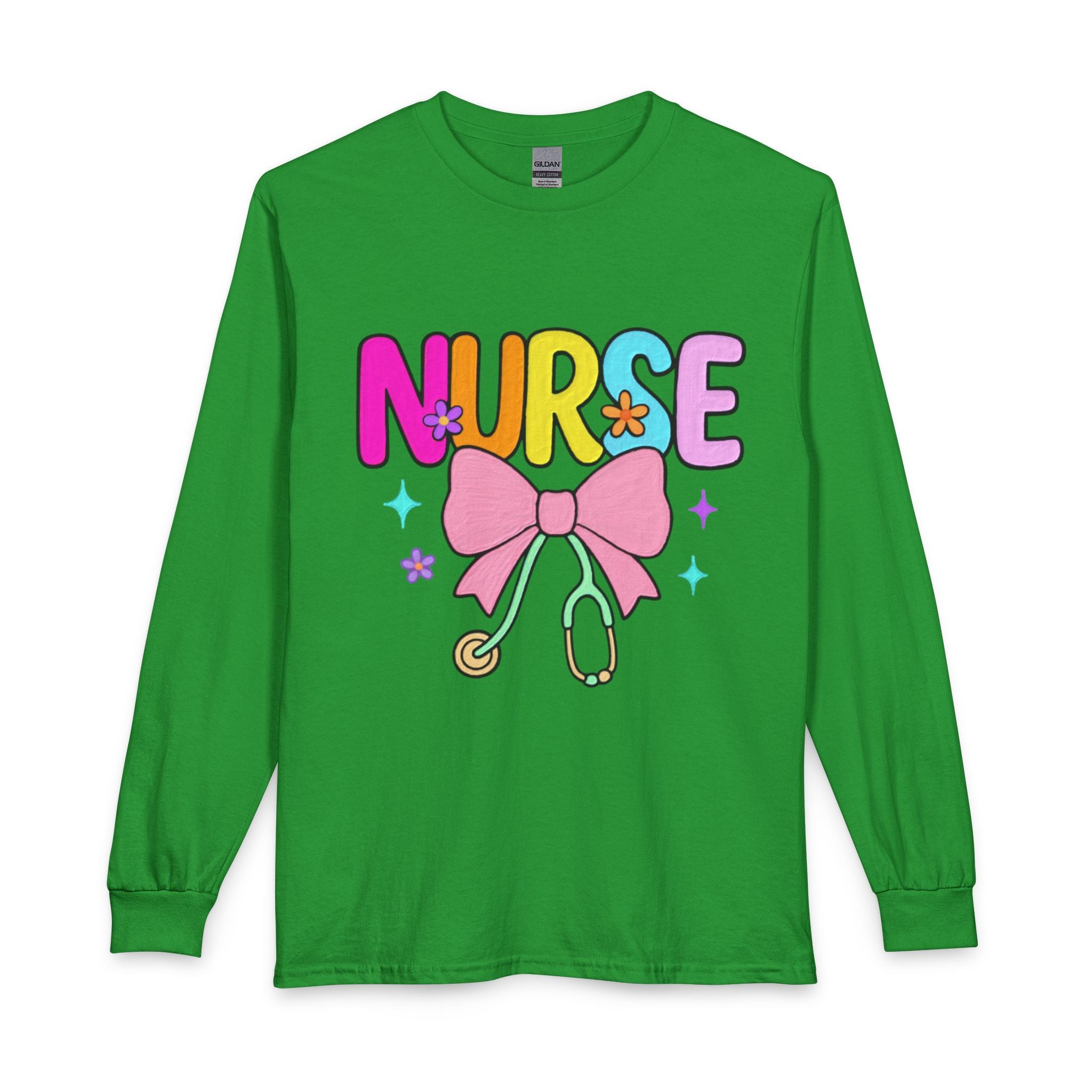 Nurse Long Sleeve T-Shirt — Cute Pastel Stethoscope & Bow Nurse Tee